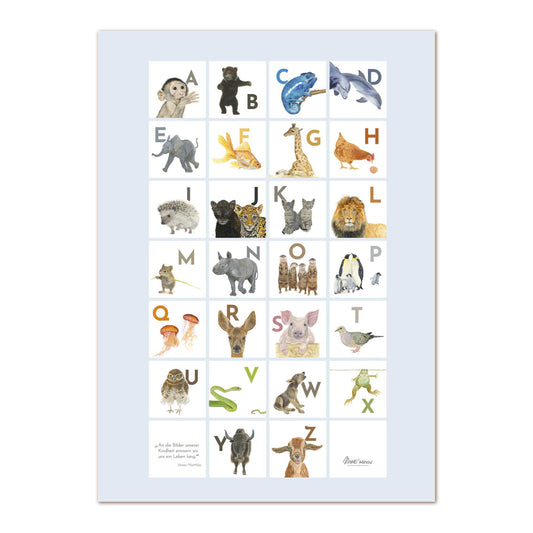 ABC Poster 50x70 cm – Tiere entdecken, Buchstaben lieben BLAU