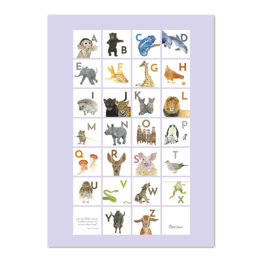 ABC Poster 50x70 cm – Tiere entdecken, Buchstaben lieben LILA